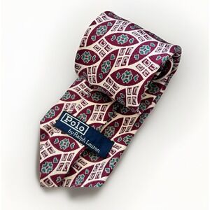 Vintage Polo Ralph Lauren Graphic Pattern Silk Neck Tie Necktie USA Made